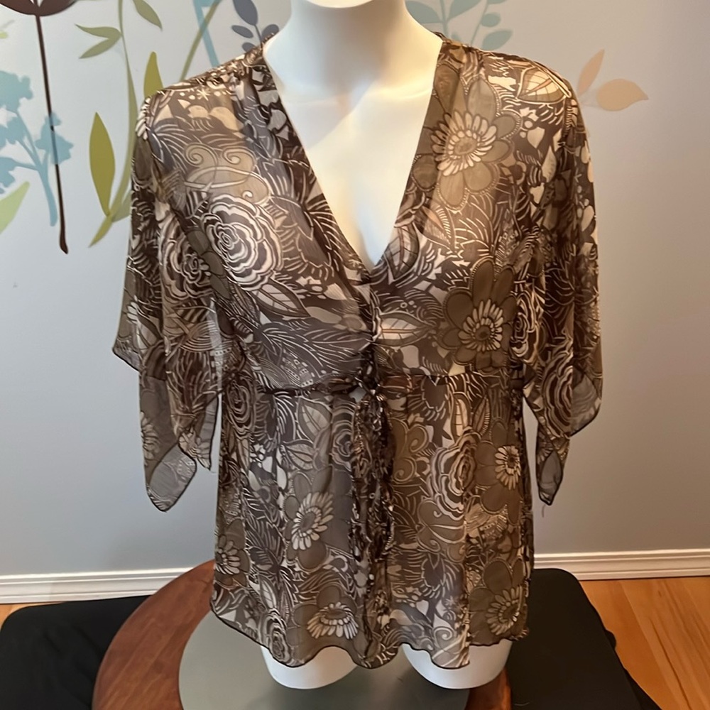 4/$20 Sheer Top with Waist Cinch string and butterfly Sleeves
